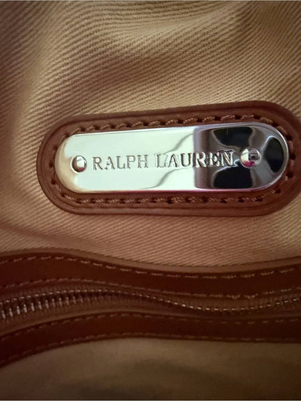 Ralph Lauren Cream Crochet Tote Bag with Brown Rope Handles